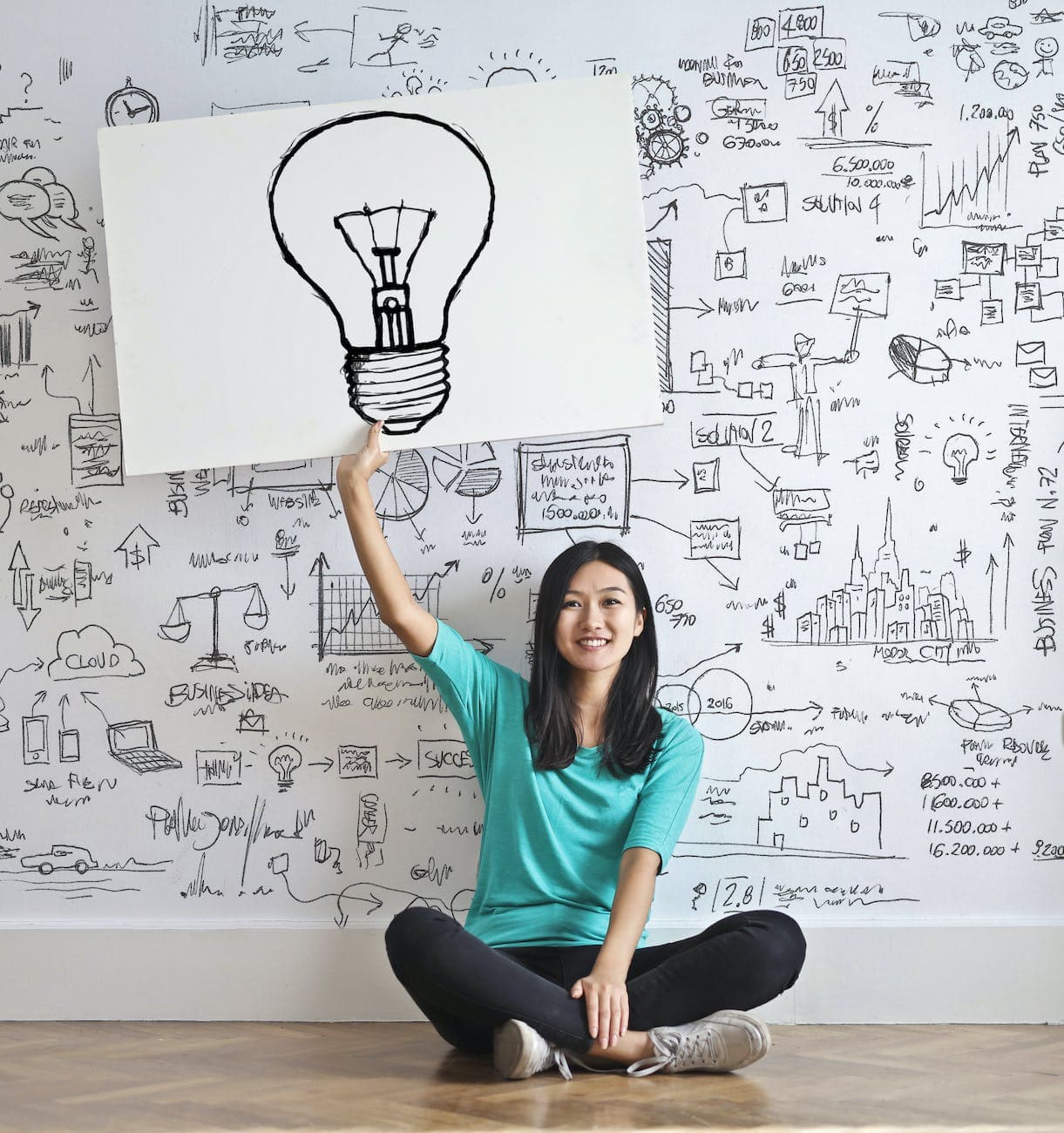Woman with lightbulb ideas